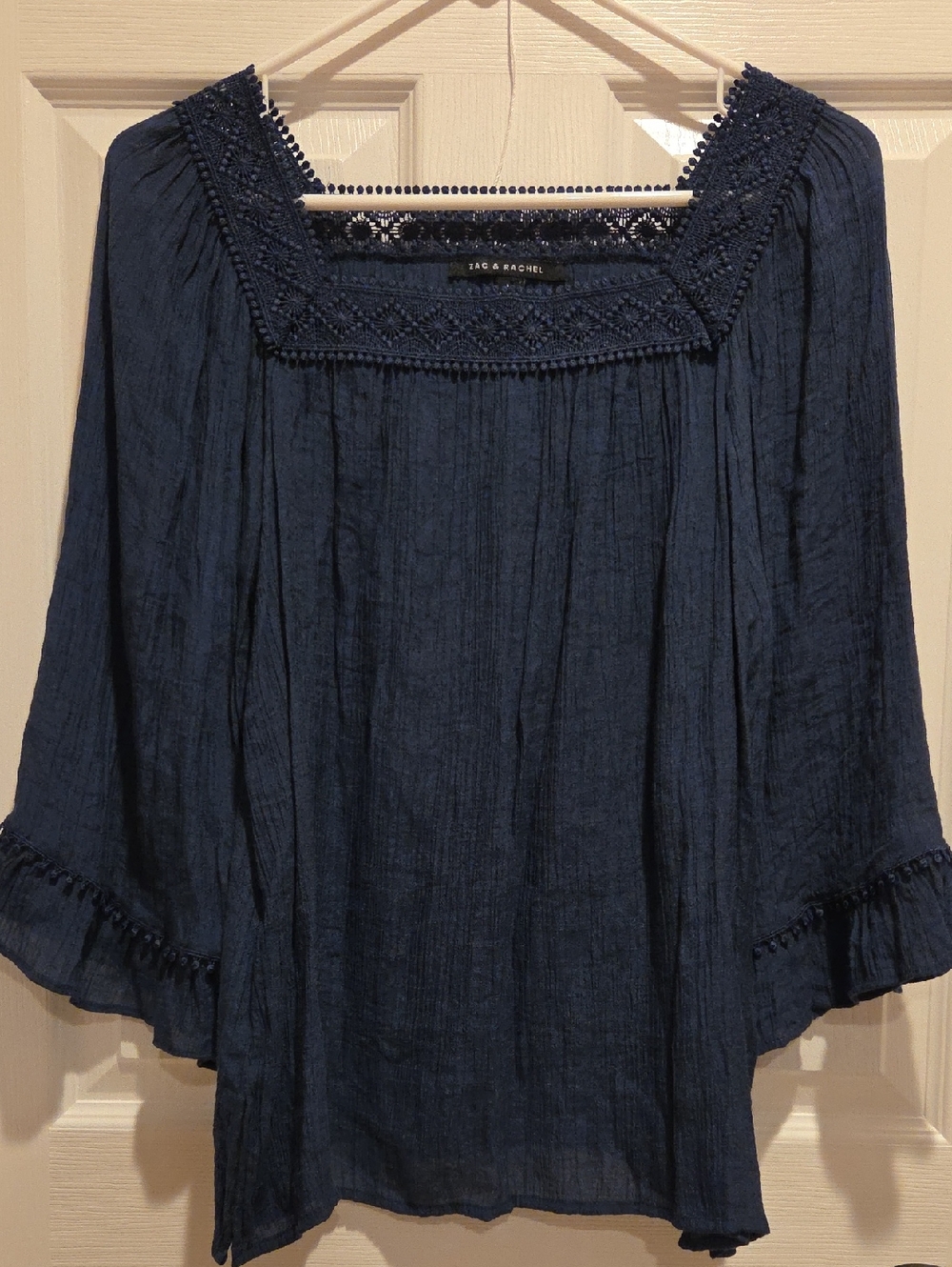 Zac & Rachel Dark Navy Crochet-Trim Peasant Top
